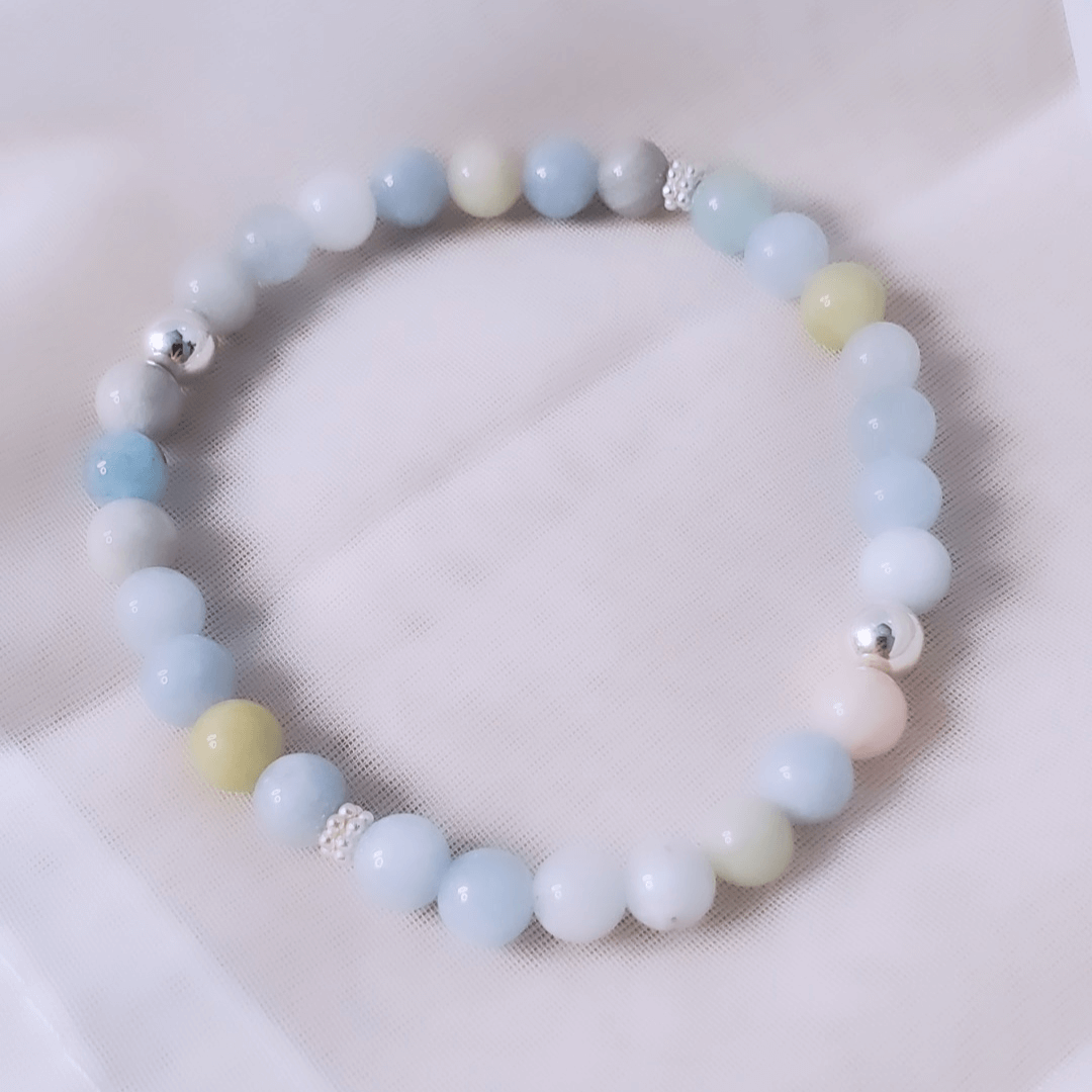 Initially Your's Blue Aquamarine Stone Bracelet with Letter R Sterling Silver Charm