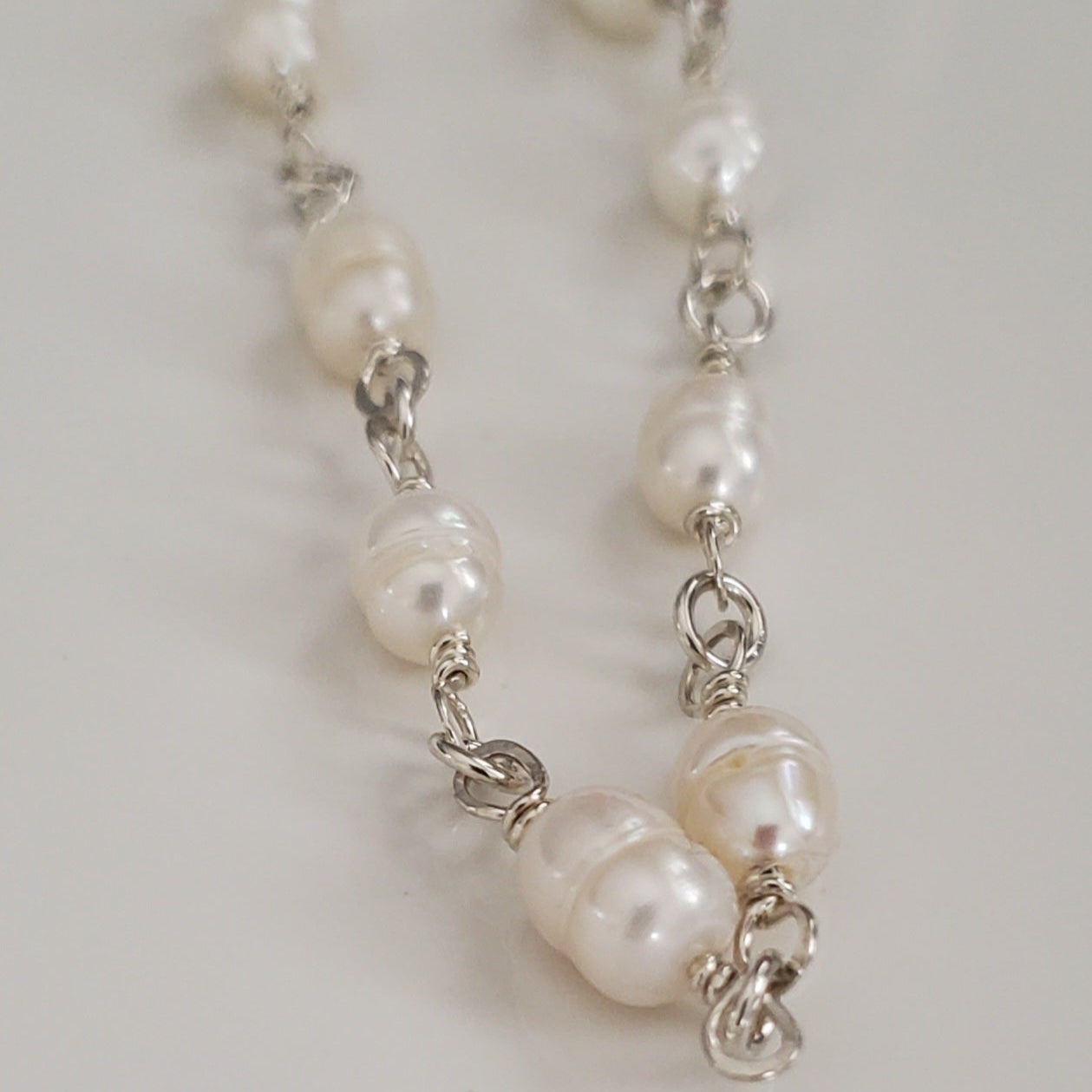Sterling Silver Linked Rice Pearl Bracelet