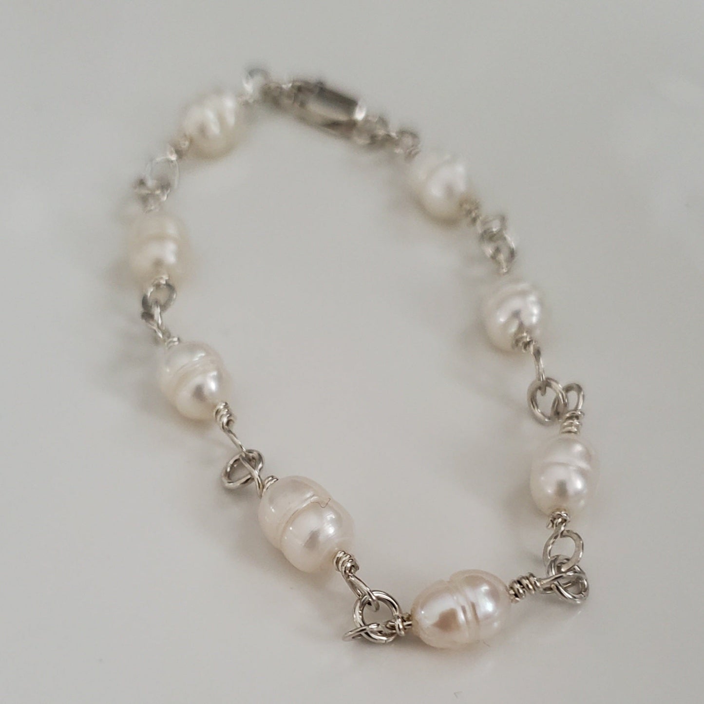 Sterling Silver Linked Rice Pearl Bracelet