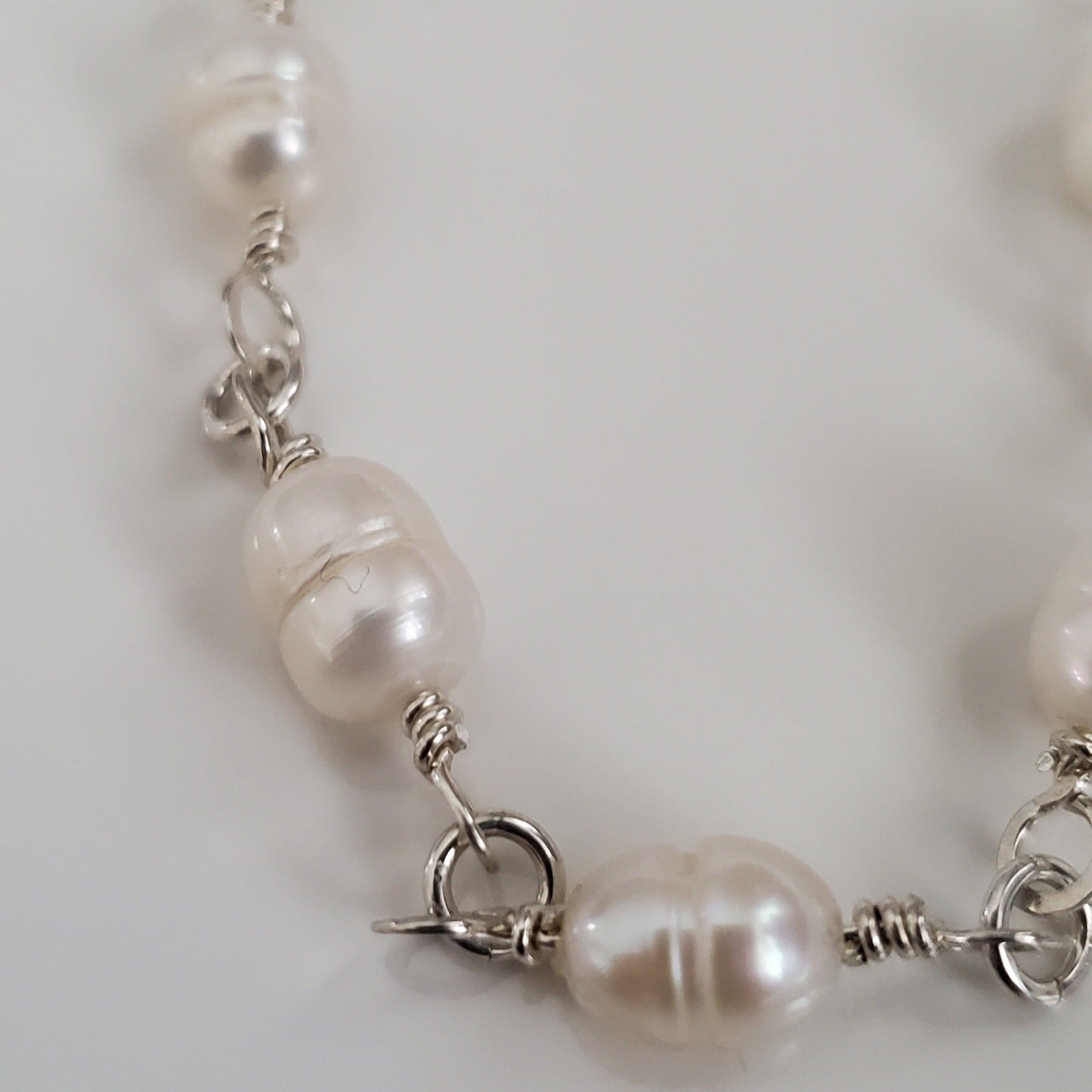 Sterling Silver Linked Rice Pearl Bracelet