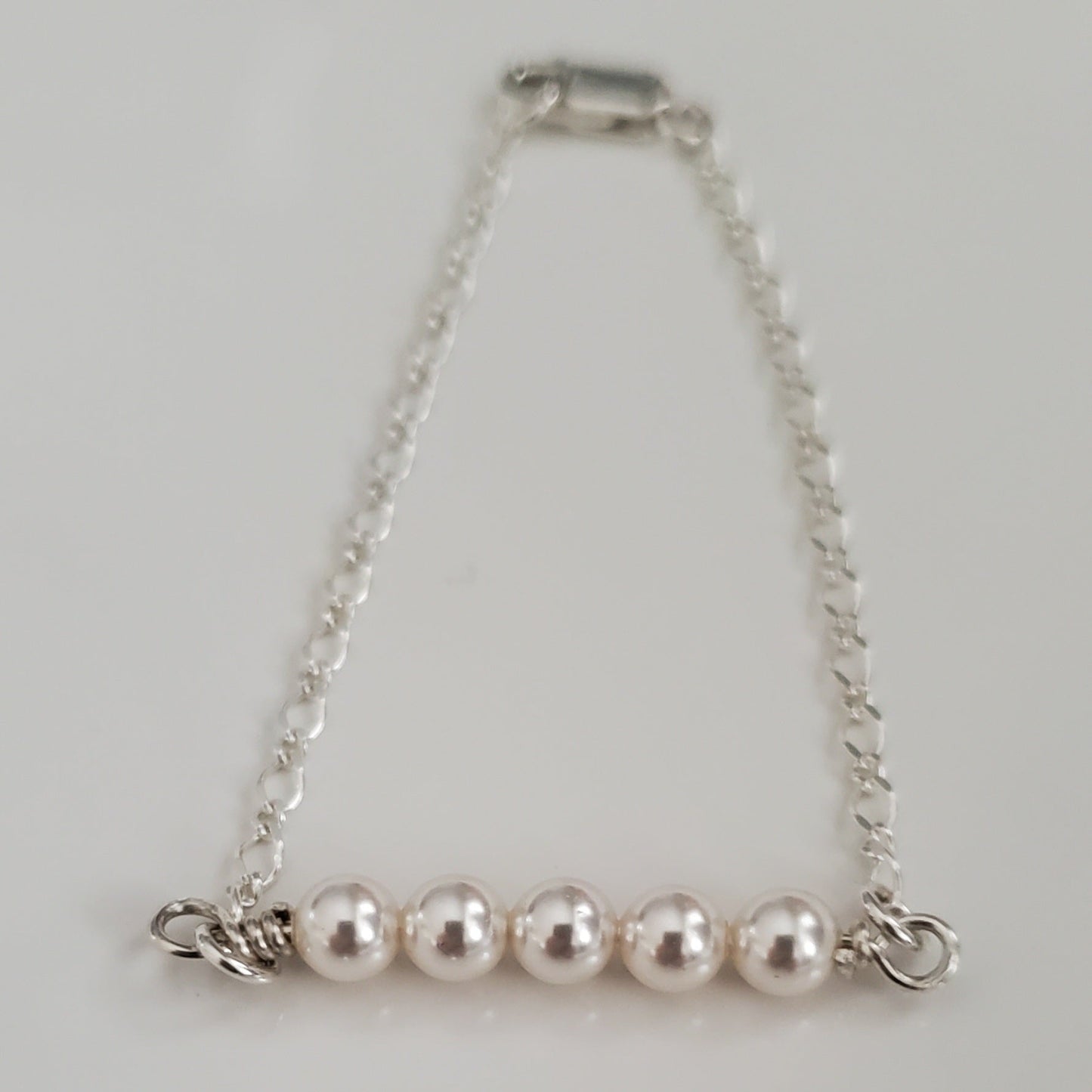 Sterling Silver Swarovski White Pearl Bar Bracelet - Plein De Vie Jewelry