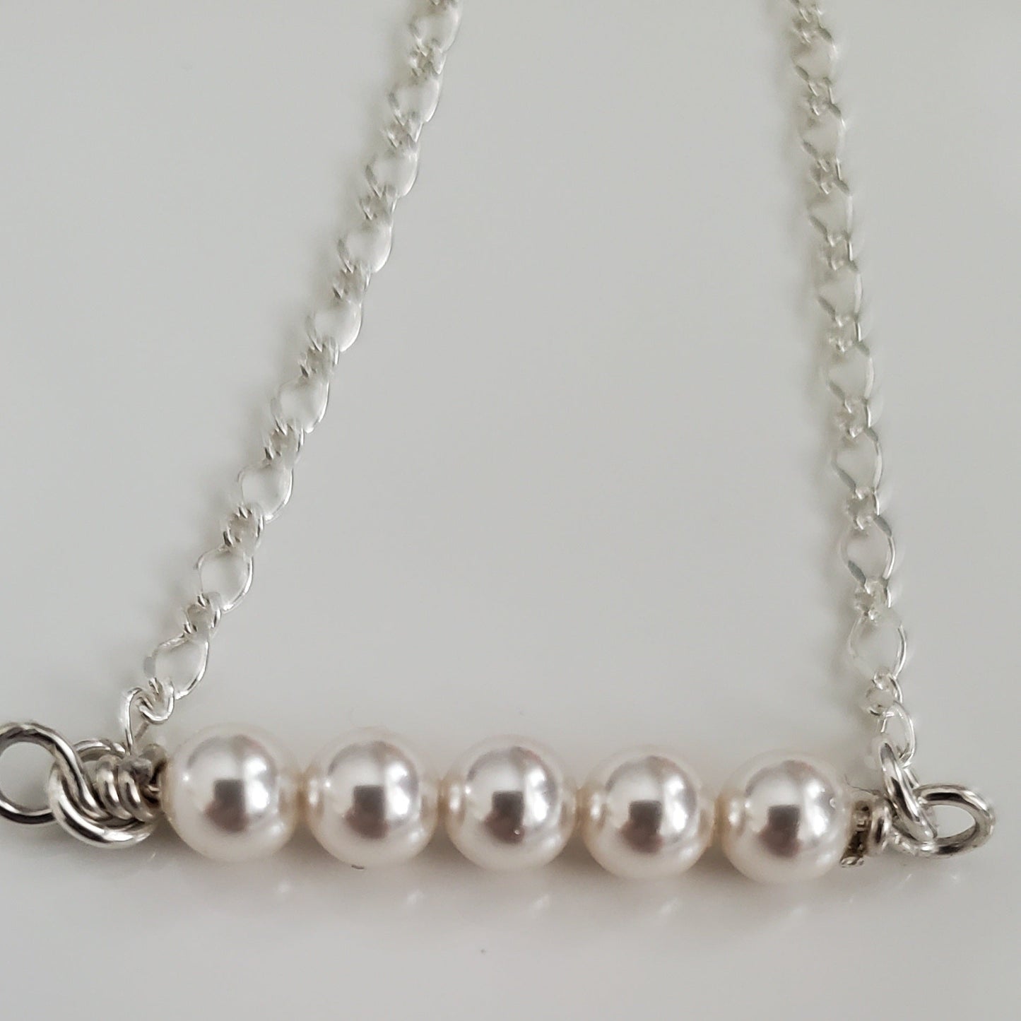 Sterling Silver Swarovski White Pearl Bar Bracelet - Plein De Vie Jewelry