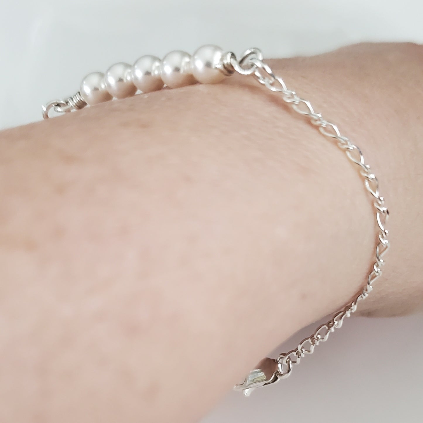 Sterling Silver Swarovski White Pearl Bar Bracelet - Plein De Vie Jewelry