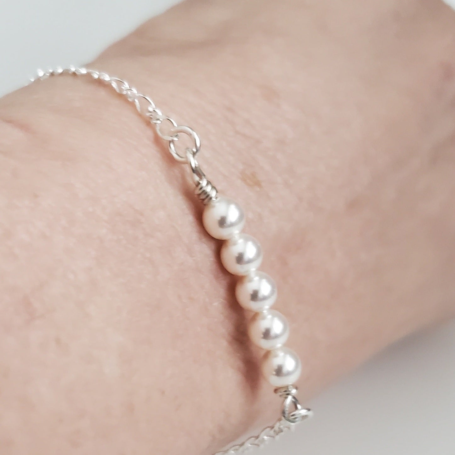 Sterling Silver Swarovski White Pearl Bar Bracelet - Plein De Vie Jewelry