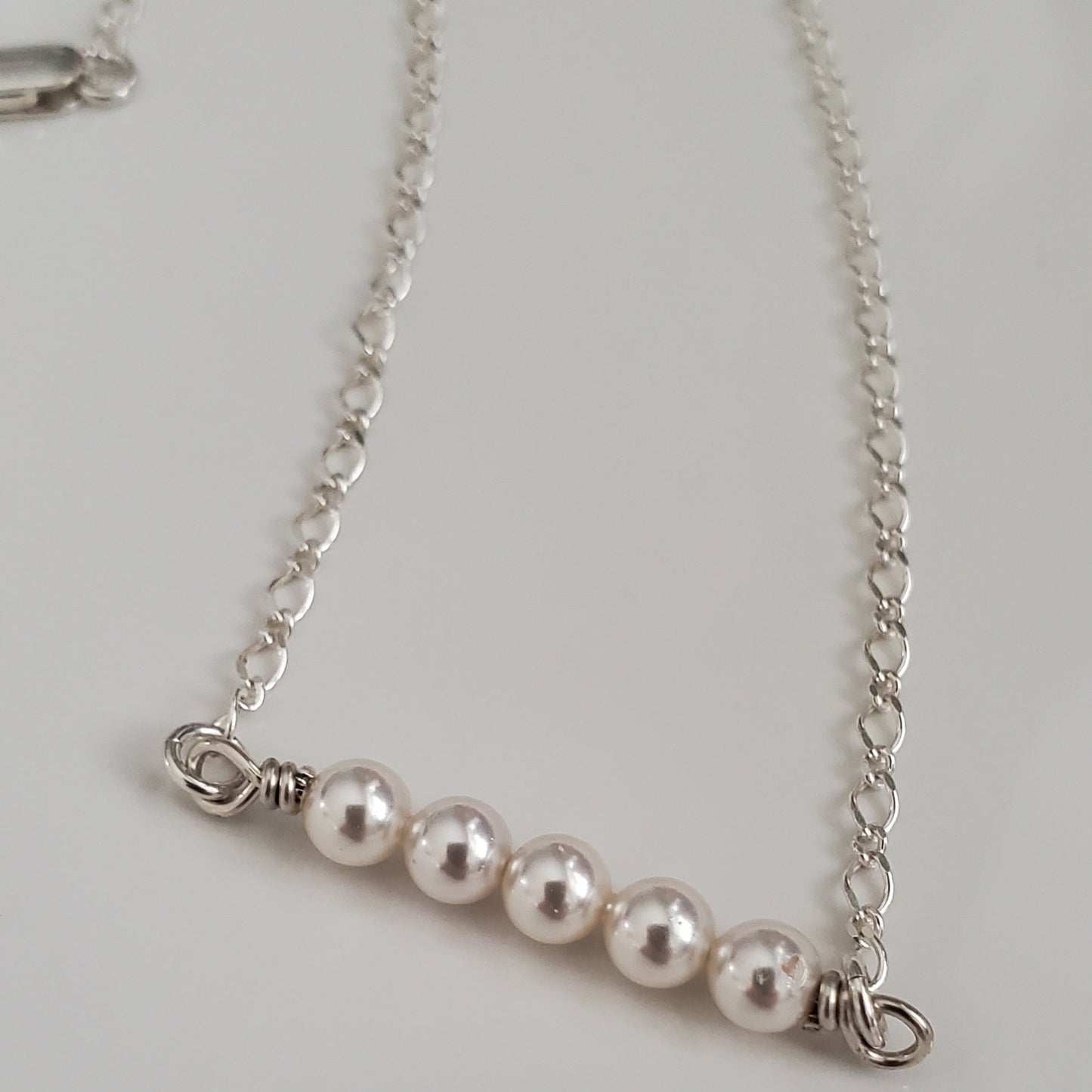 Sterling Silver Swarovski White Pearl Bar Necklace - Plein De Vie Jewelry