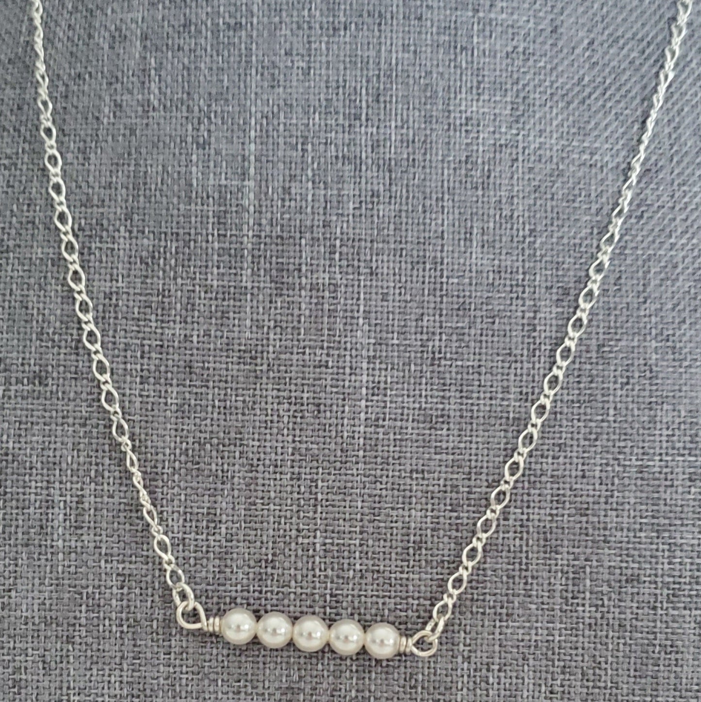 Sterling Silver Swarovski White Pearl Bar Necklace - Plein De Vie Jewelry