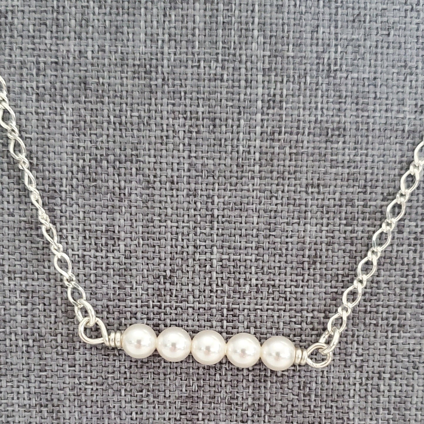 Sterling Silver Swarovski White Pearl Bar Necklace - Plein De Vie Jewelry