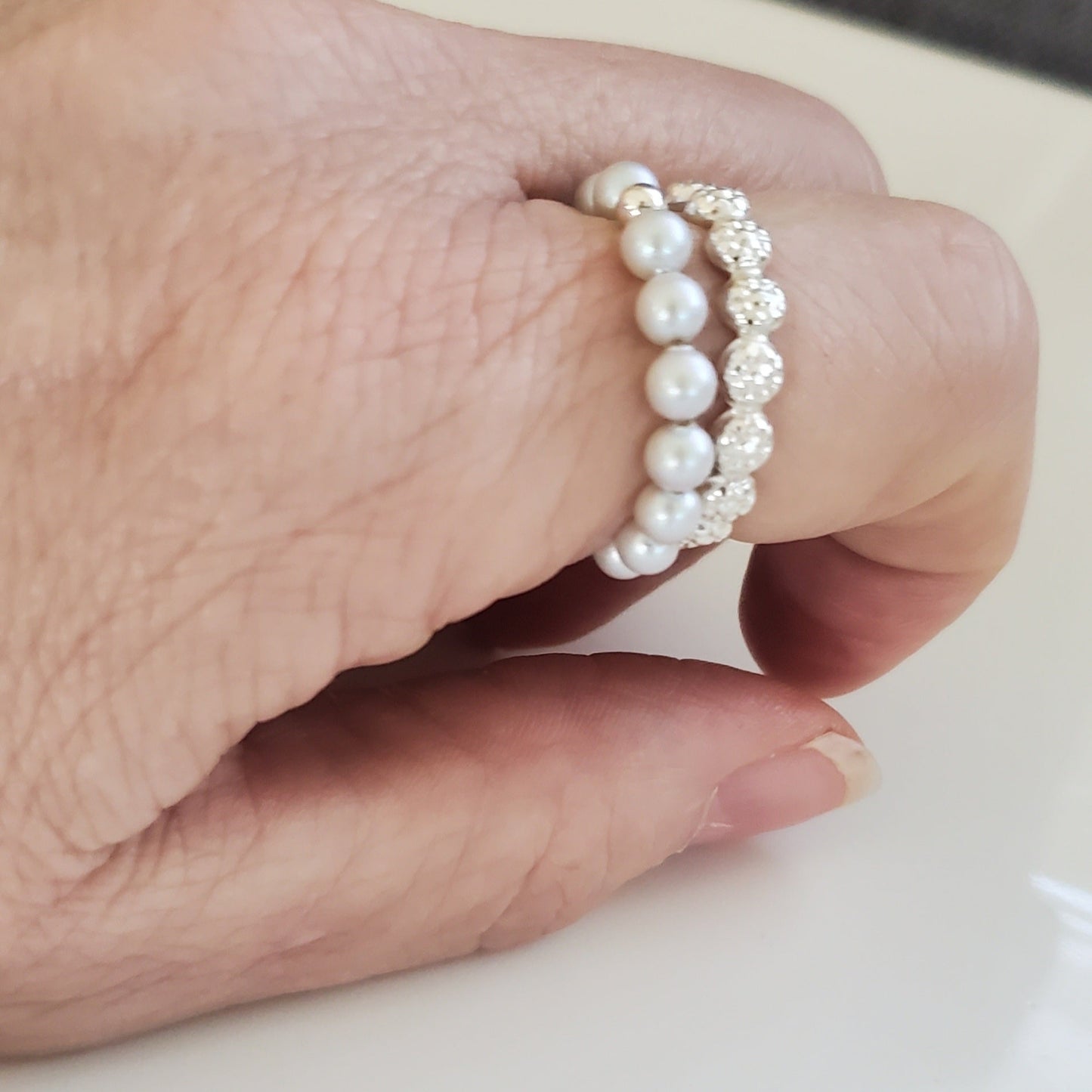 Iridescent Grey Pearl Stretch Ring
