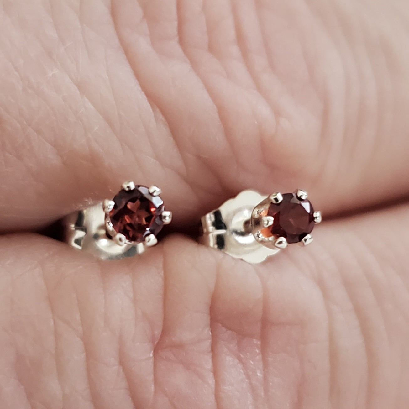 Sterling Silver Sparkle with Garnet Accents: Daily Bling Earrings