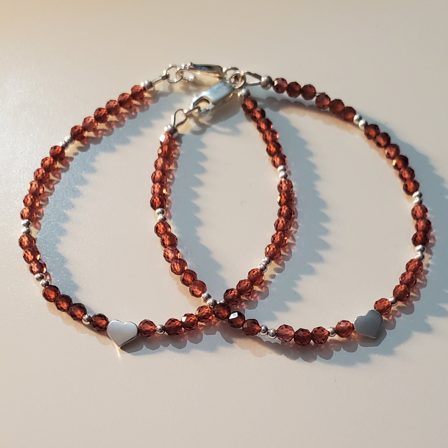 Garnet and Sterling Silver Heart Bracelet
