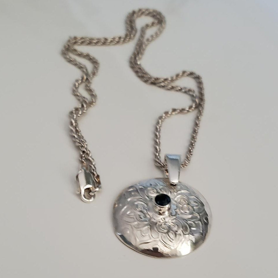 Sterling Silver Flower Pendant Necklace with London Blue Topaz