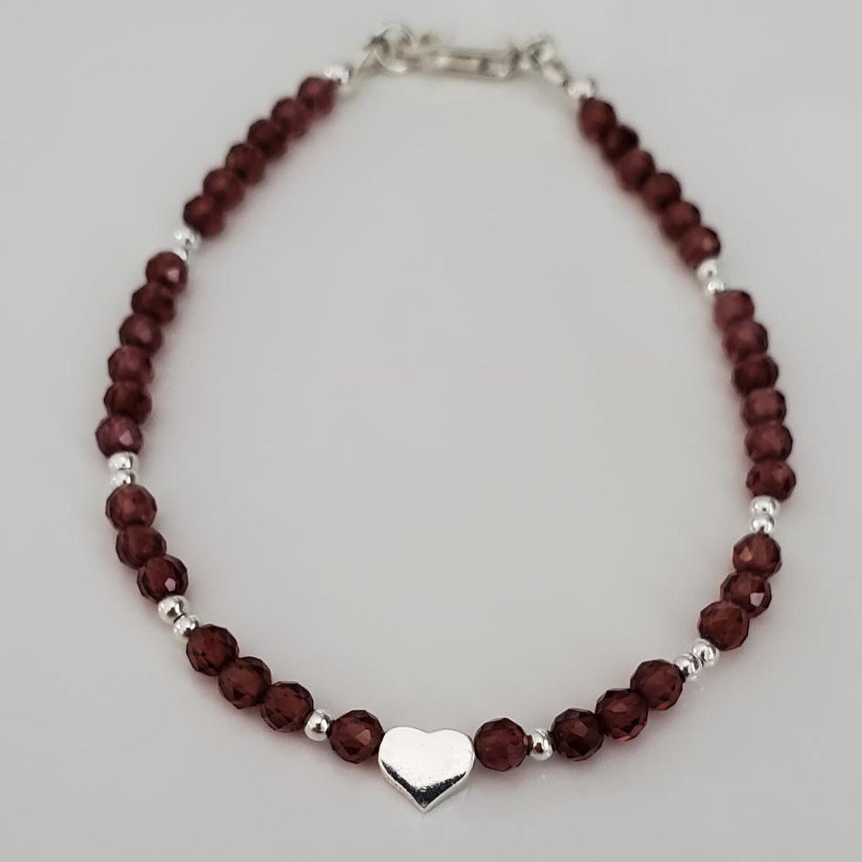 Garnet and Sterling Silver Heart Bracelet