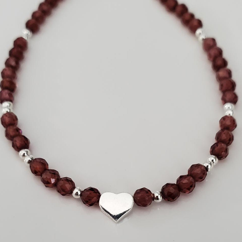 Garnet and Sterling Silver Heart Bracelet
