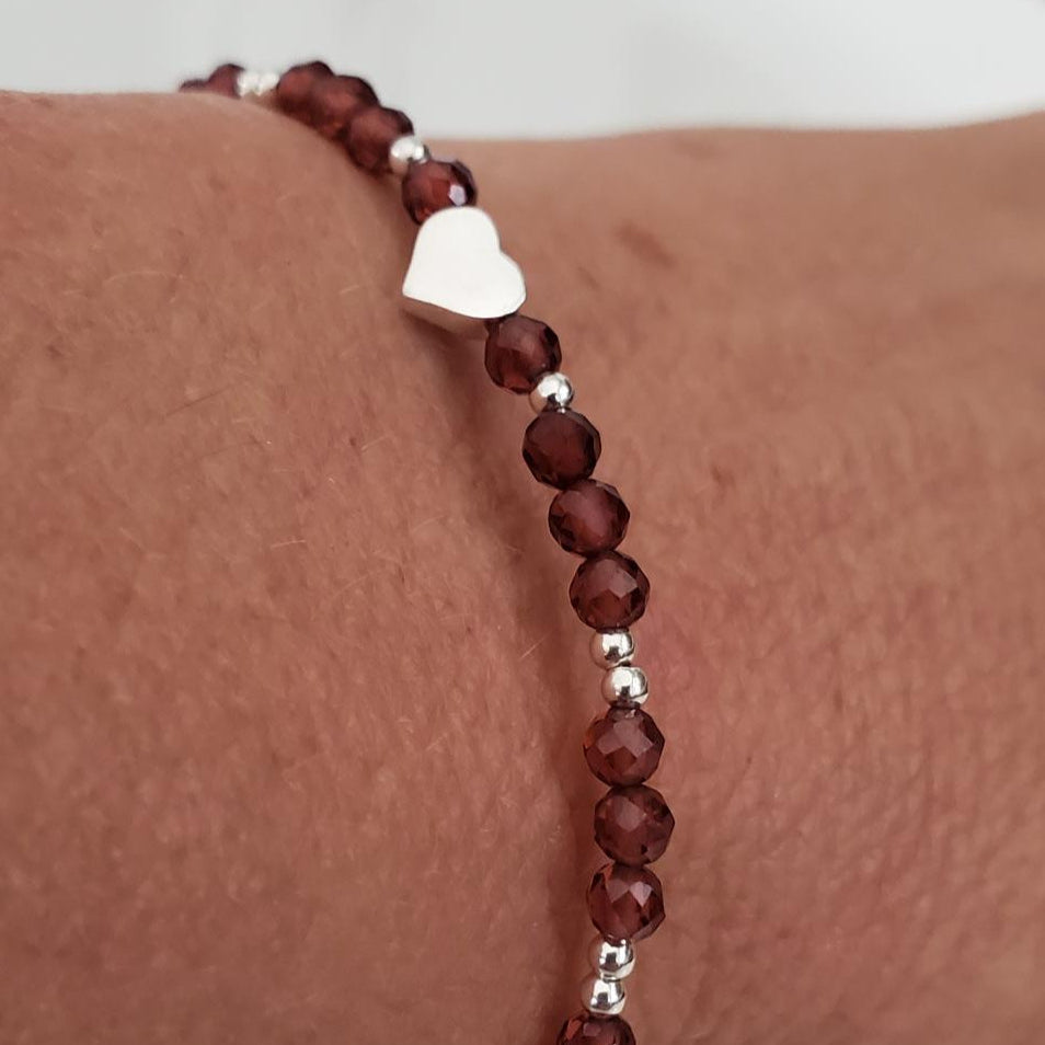 Garnet and Sterling Silver Heart Bracelet