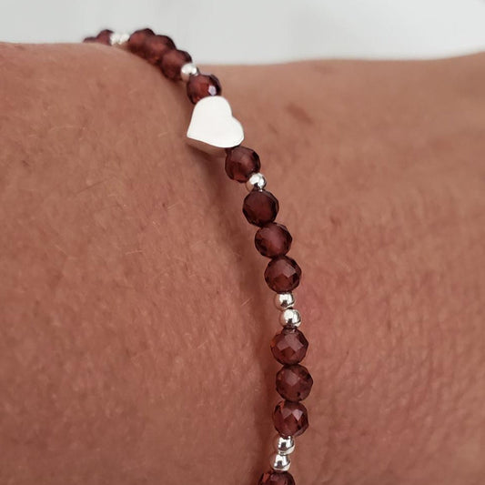 Garnet and Sterling Silver Heart Bracelet Plein De Vie Jewelry