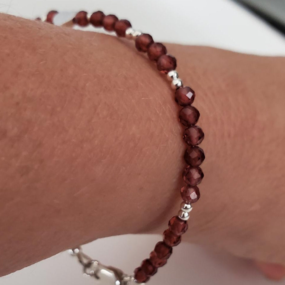 Garnet and Sterling Silver Heart Bracelet