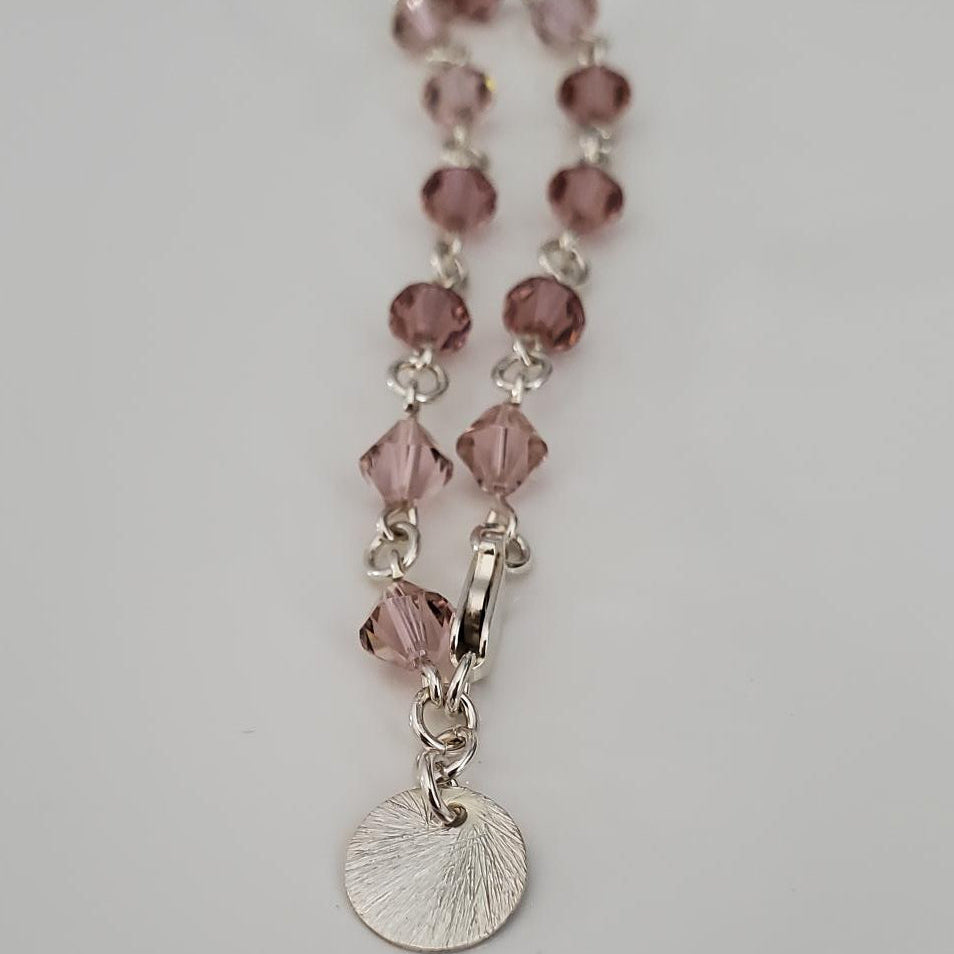 Sterling Silver and Swarovski Crystal Bracelet in Antique Pink