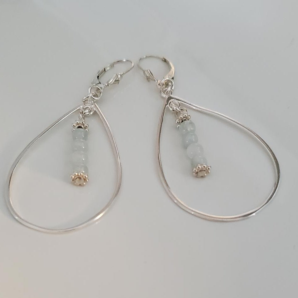 Sterling Silver Fleur-de-Lis and Aquamarine Teardrop Earrings