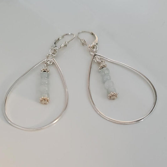 Sterling Silver Fleur-de-Lis and Aquamarine Teardrop Earrings Plein De Vie Jewelry