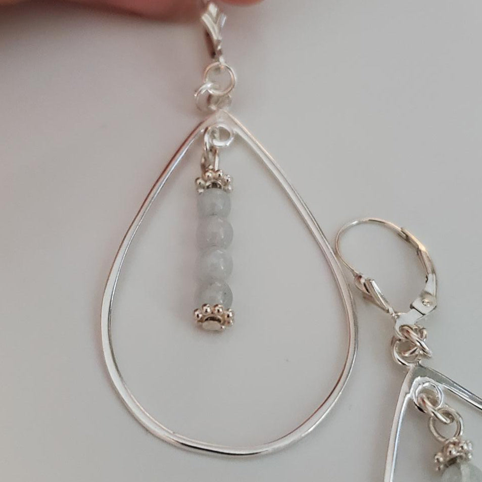 Sterling Silver Fleur-de-Lis and Aquamarine Teardrop Earrings