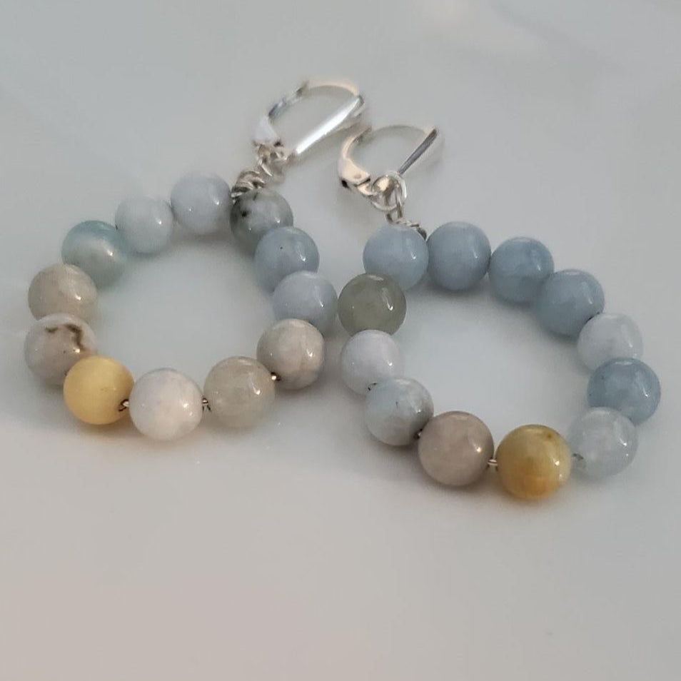 Sterling Silver and Aquamarine Circle Earrings Plein De Vie Jewelry