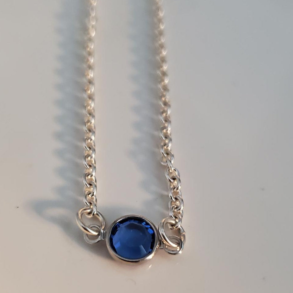Sterling Silver Rolo Chain Necklace with Sapphire Crystal