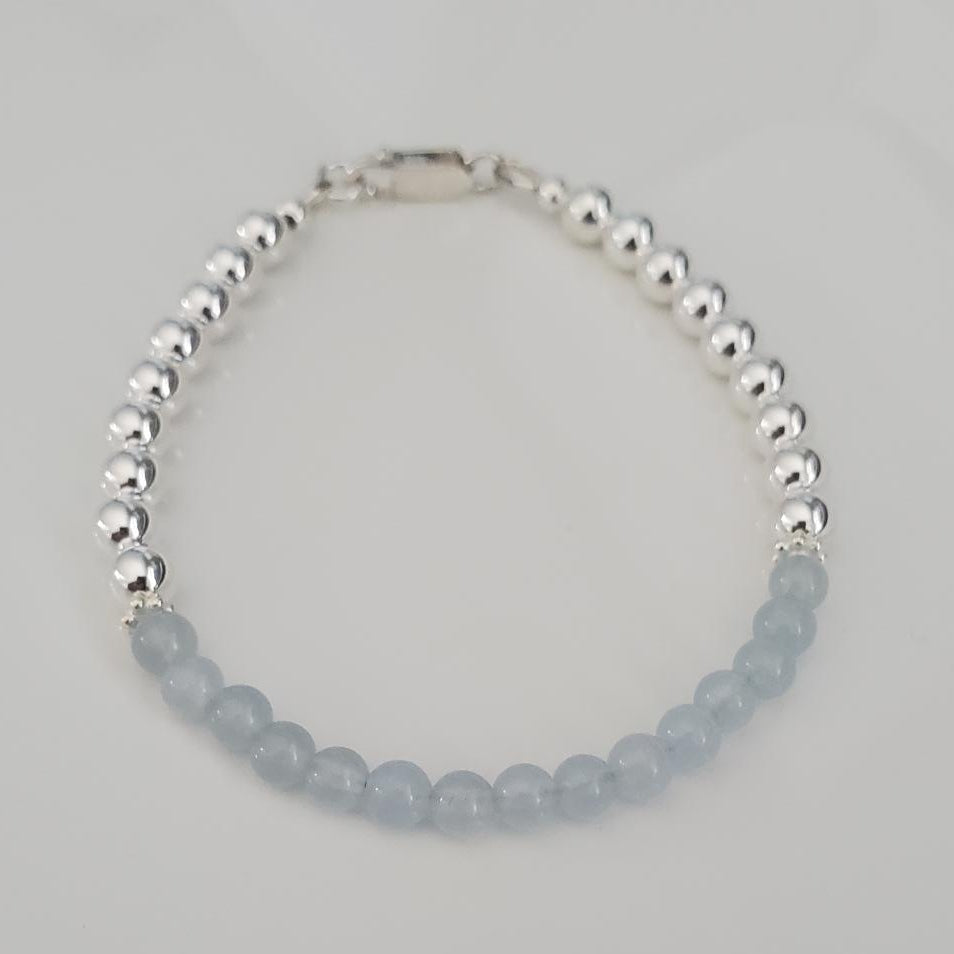 Sterling Silver and Aquamarine Bead Bracelet