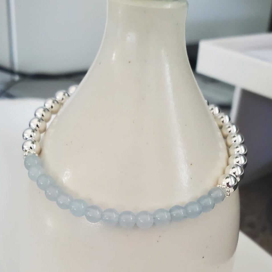 Sterling Silver and Aquamarine Bead Bracelet