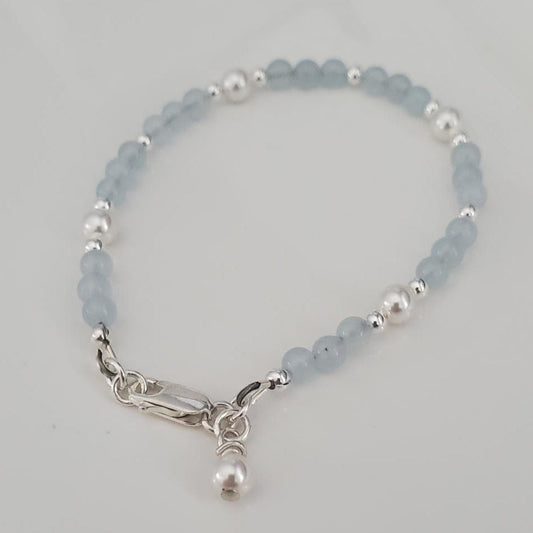 Sterling Silver, Aquamarine and Pearl Bracelet Plein De Vie Jewelry