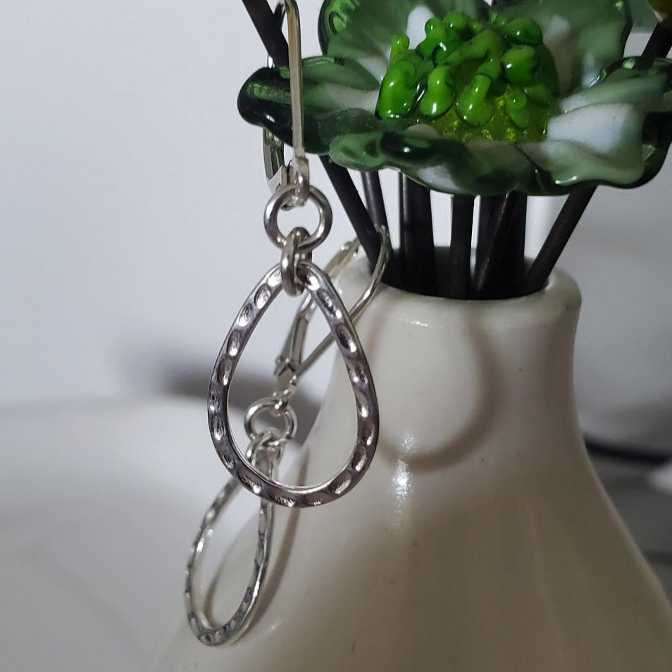 Sterling Silver Textured Teardrop Leverback Earrings