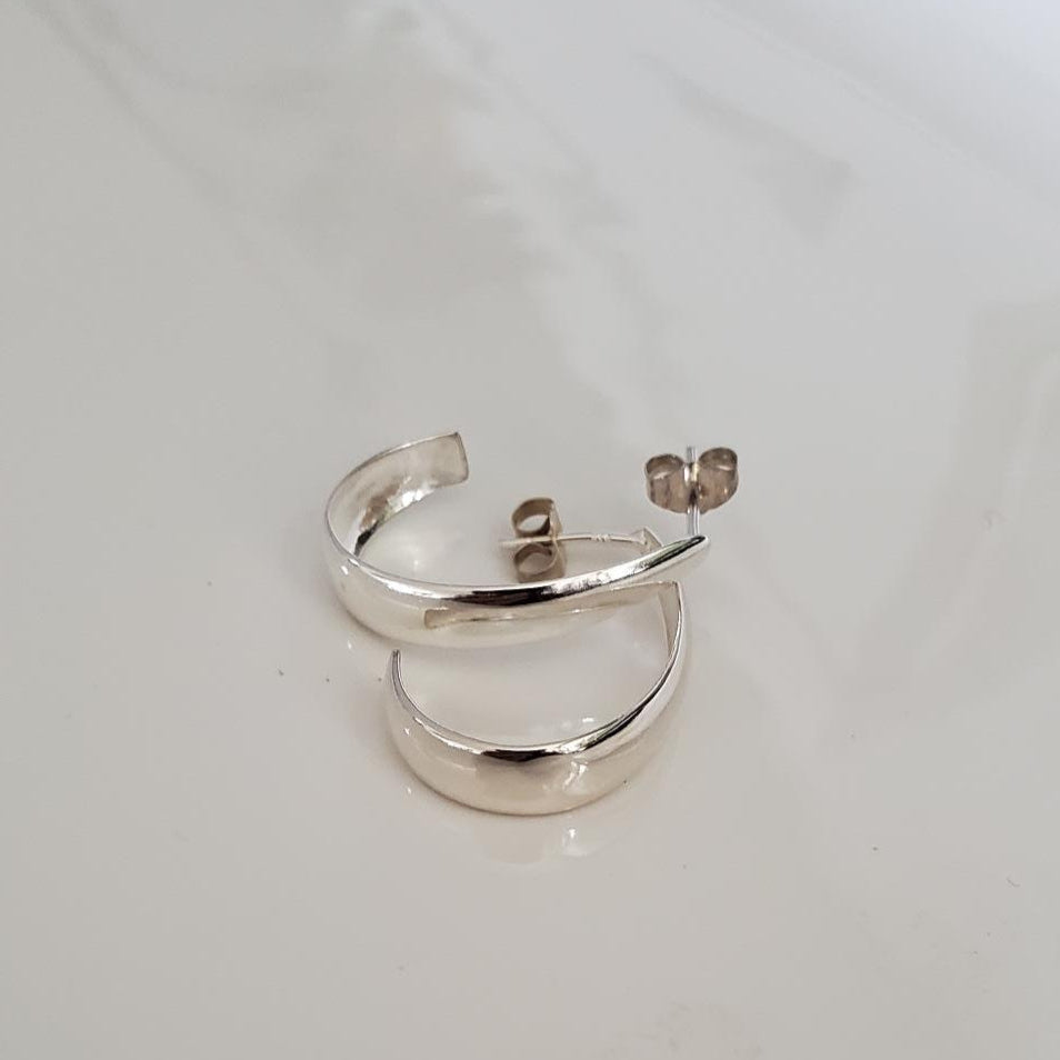 Sterling Silver Curved Teardrop Hoop Earrings
