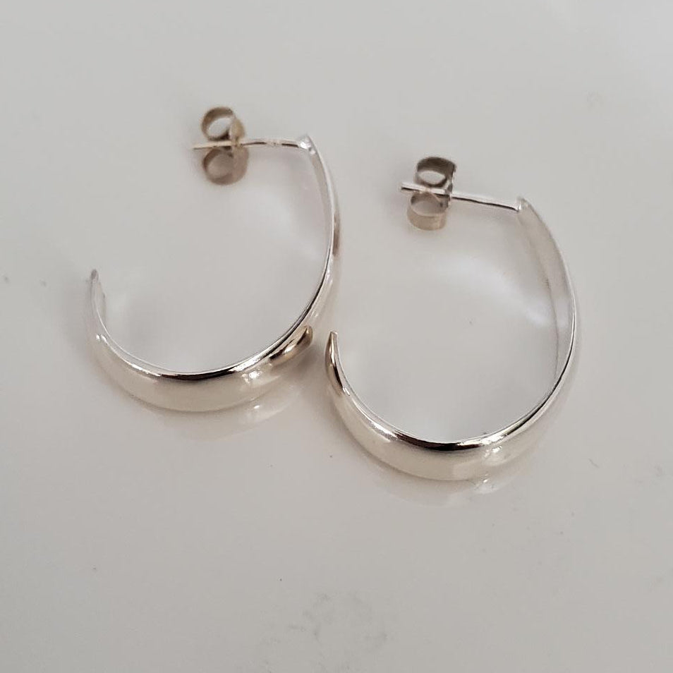 Sterling Silver Curved Teardrop Hoop Earrings