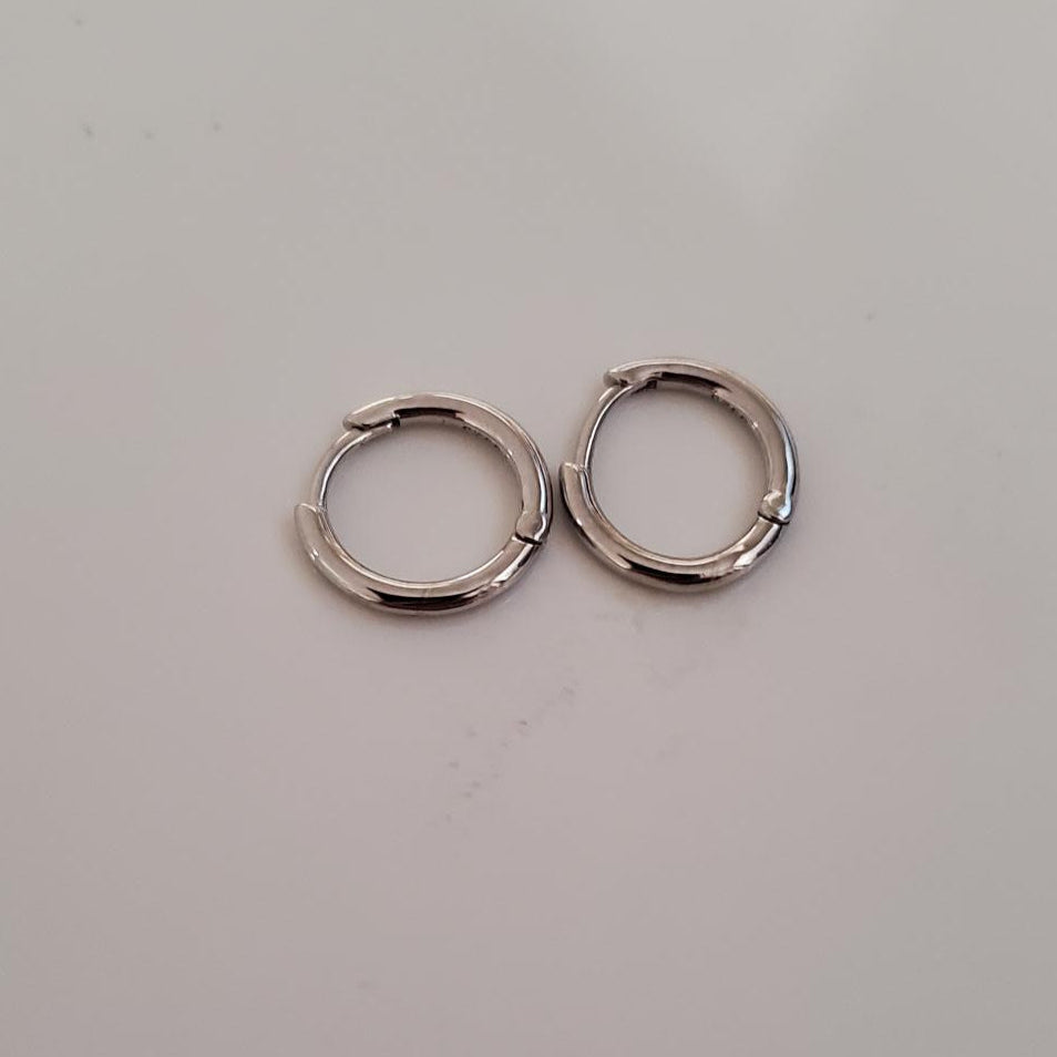 Sterling Silver Rhodium-Plated Huggie Hoop Earrings