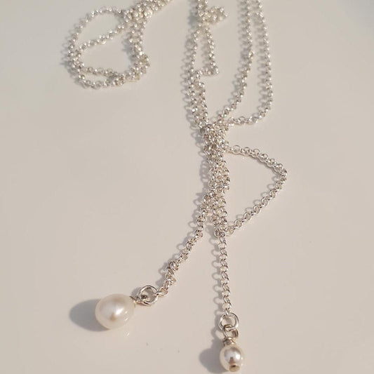 Sterling Silver Pearl Lariat Necklace Plein De Vie Jewelry