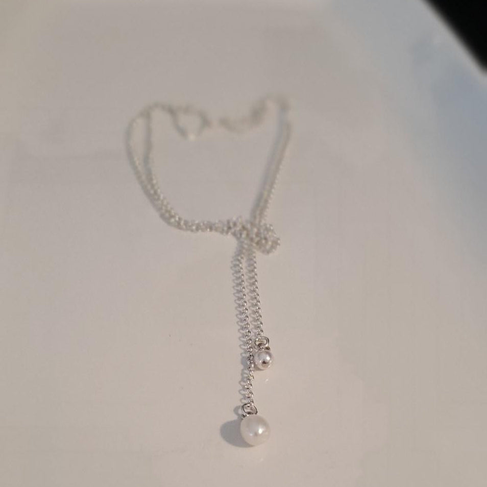 Sterling Silver Pearl Lariat Necklace