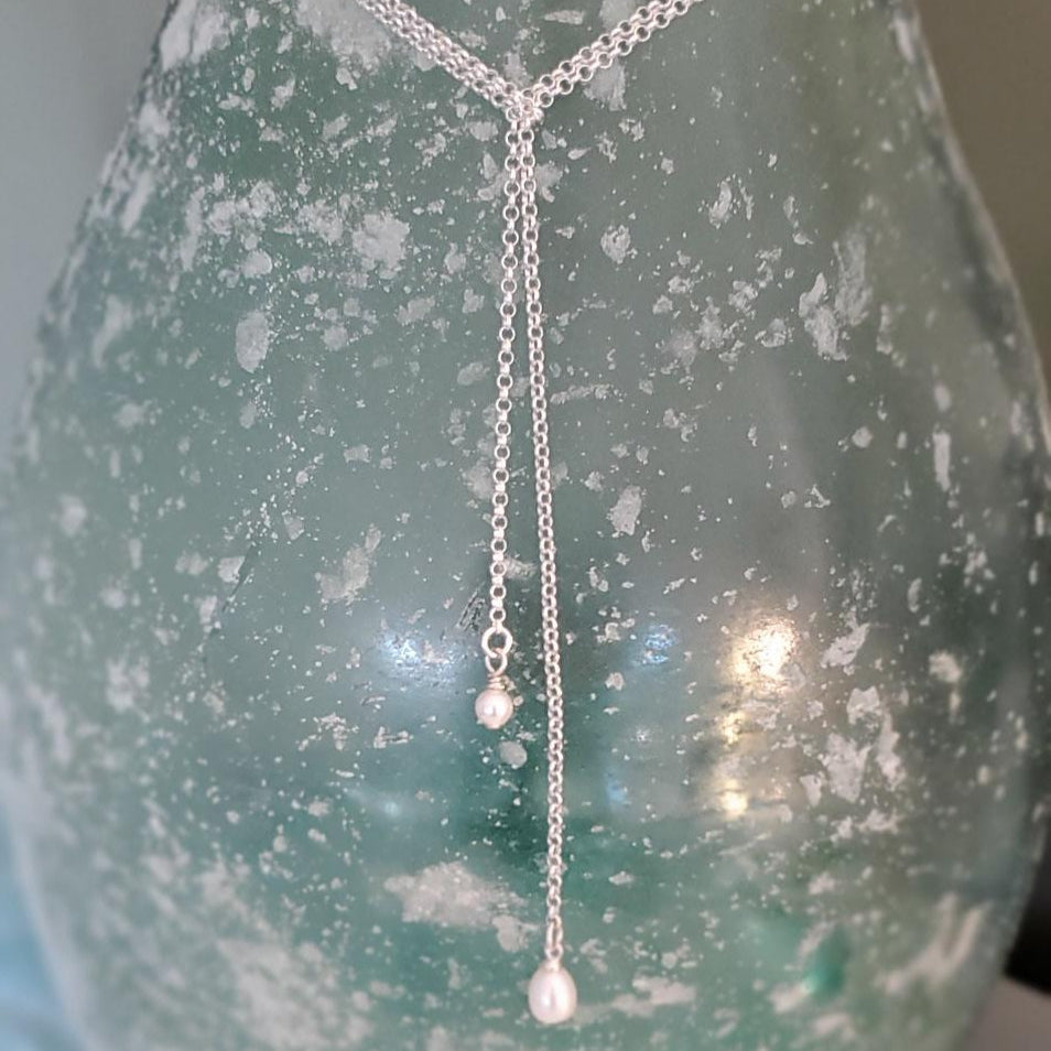 Sterling Silver Pearl Lariat Necklace