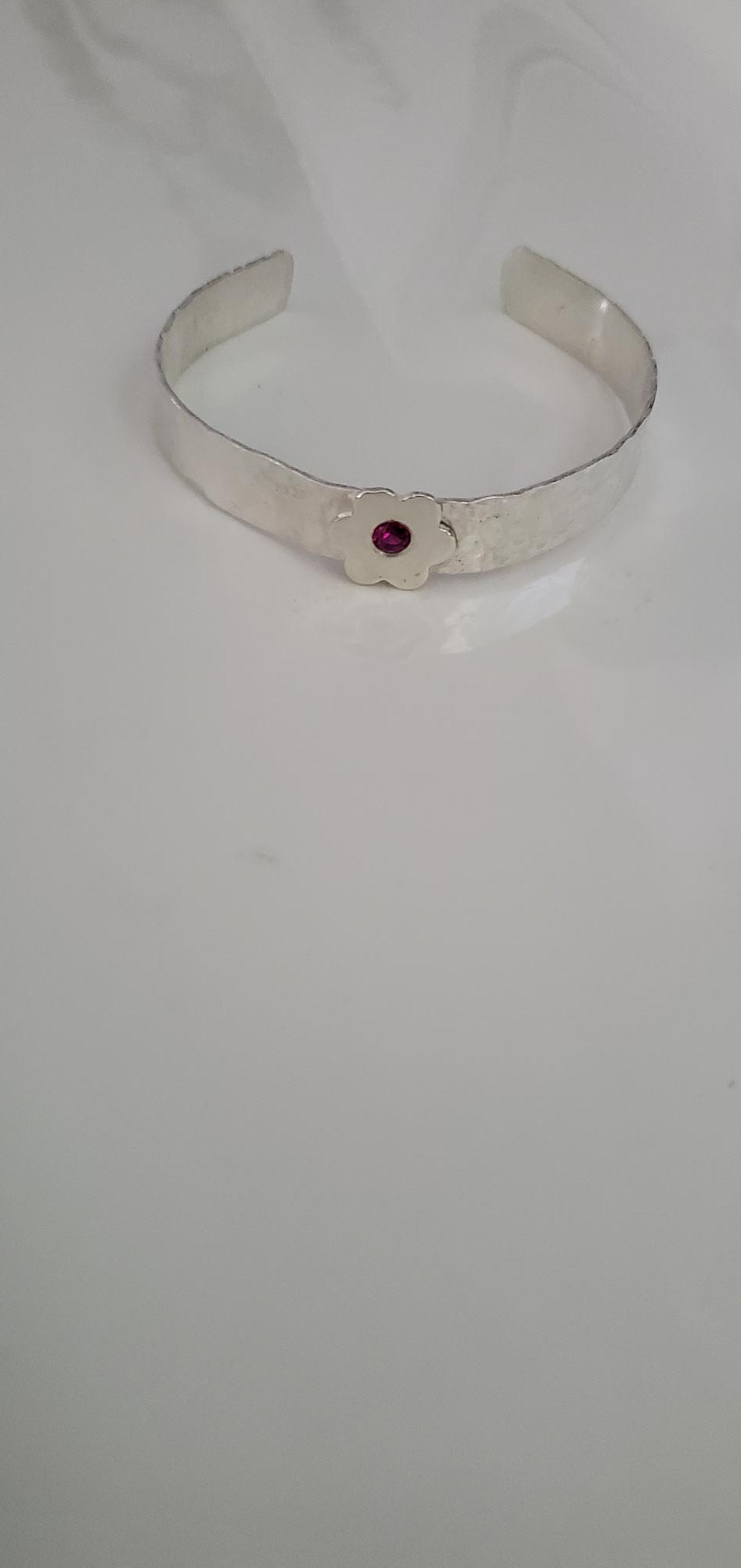 Sterling Silver Textured Cuff with Daisy Flower