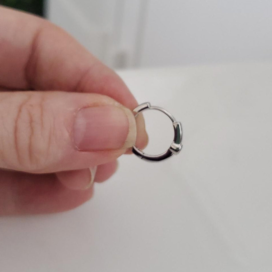 Sterling Silver Rhodium Hoop Earrings with Cubic Zirconia Plein De Vie Jewelry