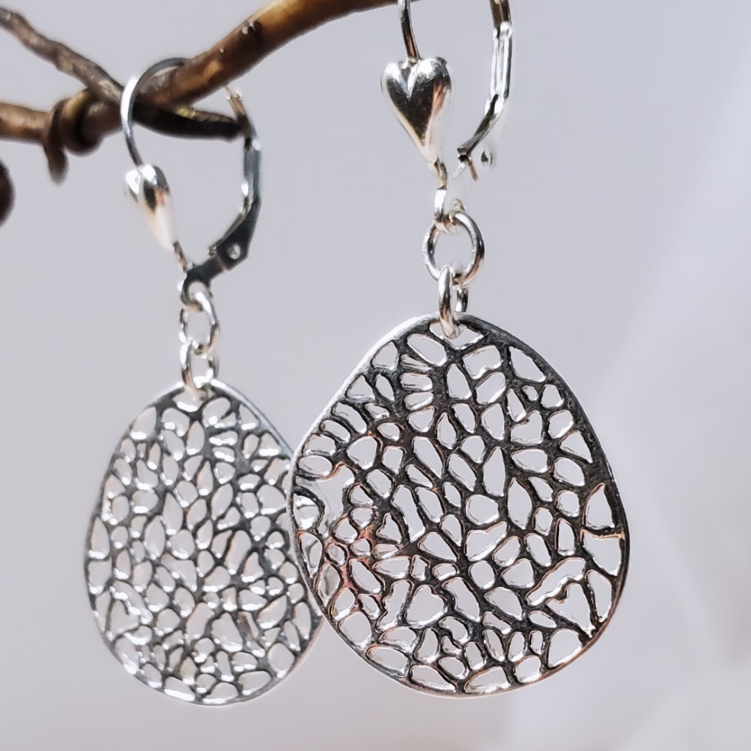 Intricate Filigree Fantasy Sterling Silver Leverback Earrings