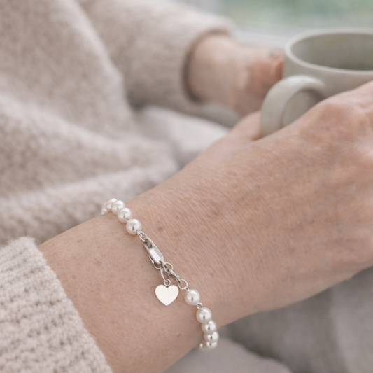 Sterling Silver Swarovski White Pearl Bar Bracelet (Copy) Plein De Vie Jewelry