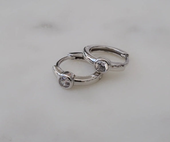 Sterling Silver Huggie Earrings with Cubic Zirconia Tube Setting