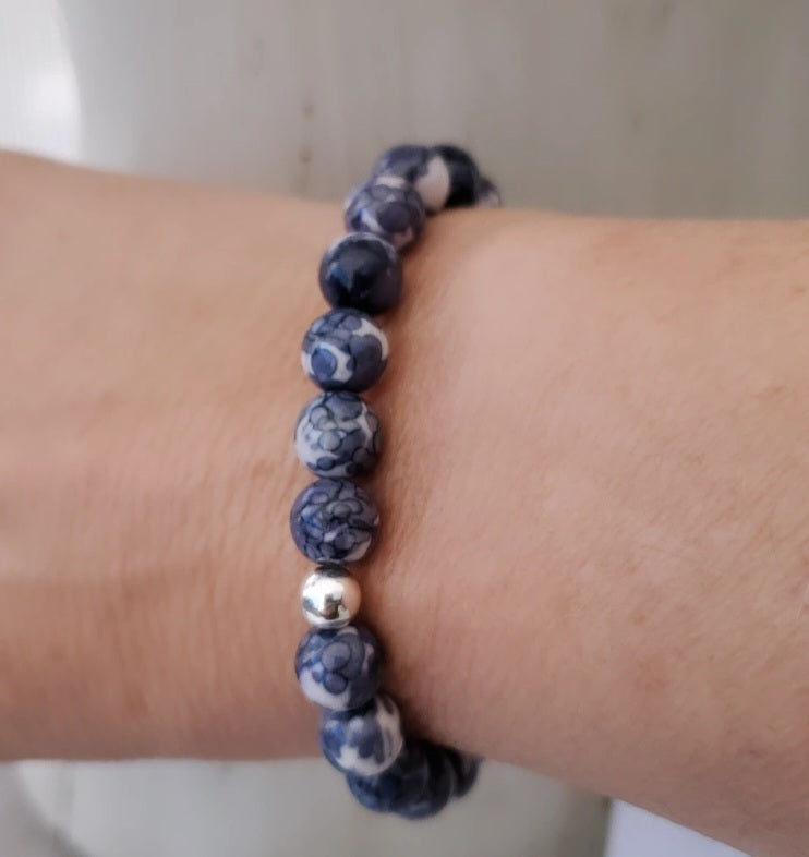 Natural Rain Flower Stone Bead Expandable Bracelet