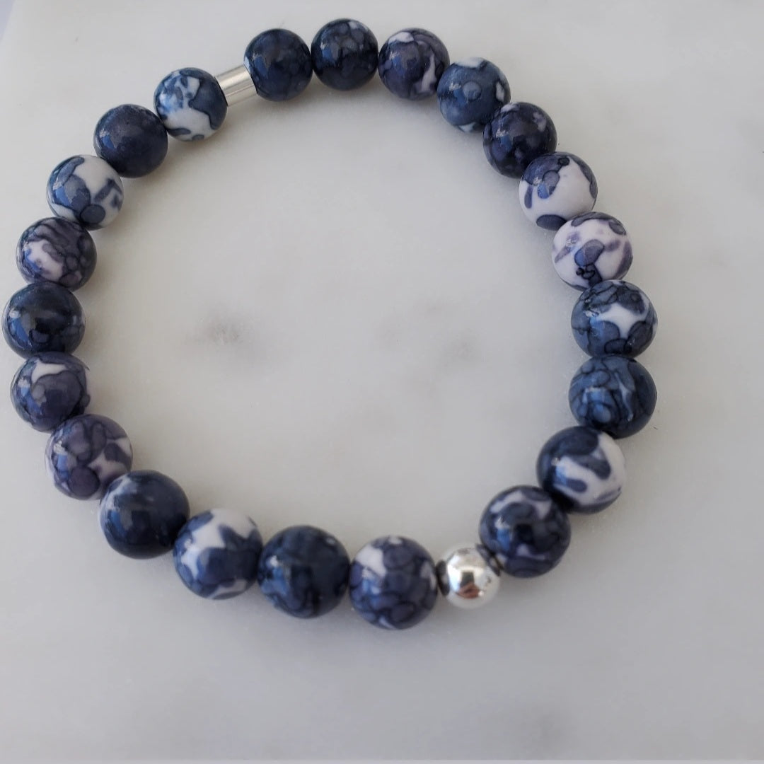 Natural Rain Flower Stone Bead Expandable Bracelet