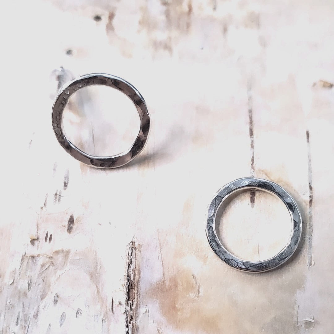 Handmade Circle of Life Post Earrings: Exquisite 16-gauge sterling silver circles, 1/2" in diameter, symbolizing simplicity with profound depth. Perfect for elegance in simplicity, personal interpretation, discerning individuals, and timeless sophistication.