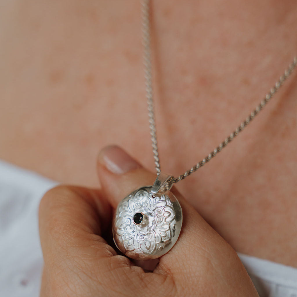 Sterling Silver Flower Pendant Necklace with London Blue Topaz