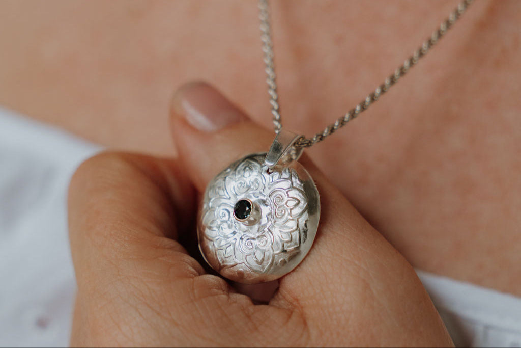 Sterling Silver Flower Pendant Necklace with London Blue Topaz