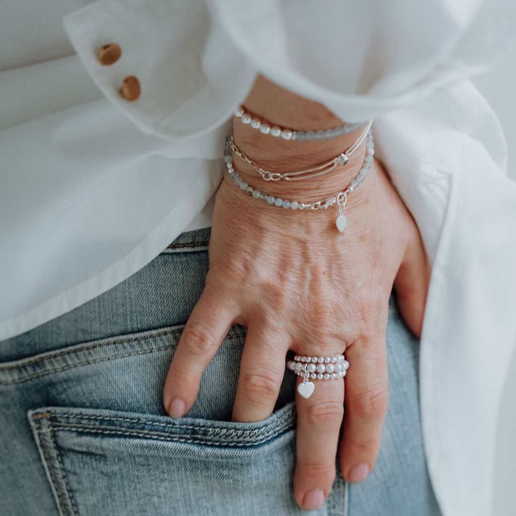 Sterling Silver and Aquamarine Bead Bracelet