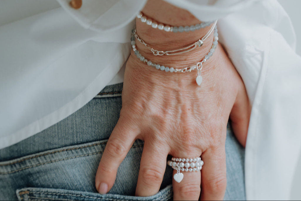 Sterling Silver and Aquamarine Bead Bracelet