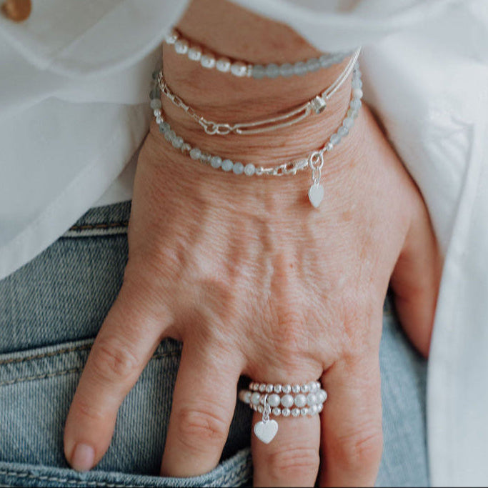 Sterling Silver and Aquamarine Bead Bracelet Plein De Vie Jewelry