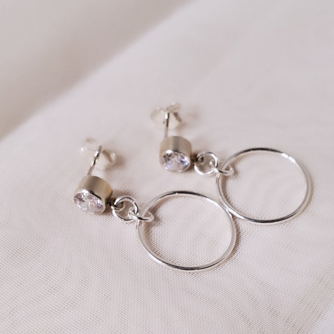 Sterling Silver Circles & Cubic Zirconia Post Earrings